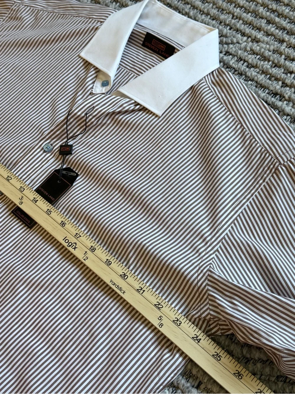 Men's Striped Dress Shirt with White Contrast Collar